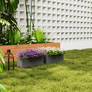 2 Pack Railing Planter Box, 20 Inch Hanging Flower Pots with Hooks and Drainage Hole, Rectangular Planters for Fence, Balcony, Garden, Patio, Rattan Look, Grey