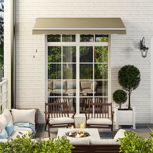2.5m x 2m Garden Patio Manual Awning Canopy Sun Shade Shelter Retractable with Winding Handle Khaki