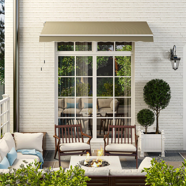 2.5m x 2m Garden Patio Manual Awning Canopy Sun Shade Shelter Retractable with Winding Handle Khaki