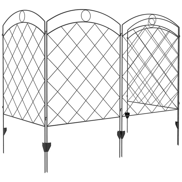 Decorative Garden Fencing, 43in x 11.4ft Outdoor Picket Fence Panels, 4PCs Rustproof Steel Wire Landscape Flower Bed Border Edging Animal Barrier, Black