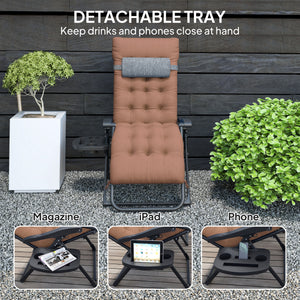 Padded Zero Gravity Chair, Folding Recliner Chair, Patio Lounger with Cup Holder, Headrest, Adjustable Backrest, Removable Cushion for Outdoor, Patio, Deck, Khaki