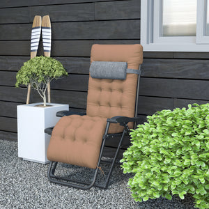 Padded Zero Gravity Chair, Folding Recliner Chair, Patio Lounger with Cup Holder, Headrest, Adjustable Backrest, Removable Cushion for Outdoor, Patio, Deck, Khaki