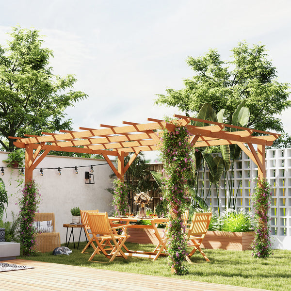 10' x 13' Outdoor Pergola, Wood Gazebo Grape Trellis with Stable Structure and Concrete Anchors for Climbing Plant Support, Garden, Patio, Backyard, Deck, Dark Brown