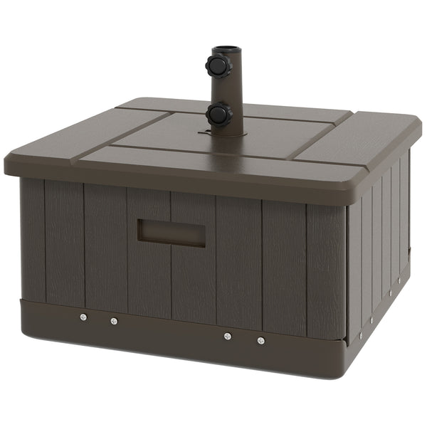 3-in-1 Outdoor Umbrella Base, Coffee End Table, Flower Box Planter with Drain Hole, Fillable Patio Umbrella Stand Table with Wheels and Handles, Brown