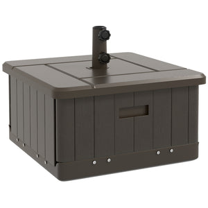 3-in-1 Outdoor Umbrella Base, Coffee End Table, Flower Box Planter with Drain Hole, Fillable Patio Umbrella Stand Table with Wheels and Handles, Brown