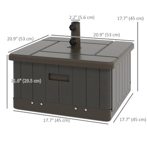 3-in-1 Outdoor Umbrella Base, Coffee End Table, Flower Box Planter with Drain Hole, Fillable Patio Umbrella Stand Table with Wheels and Handles, Brown