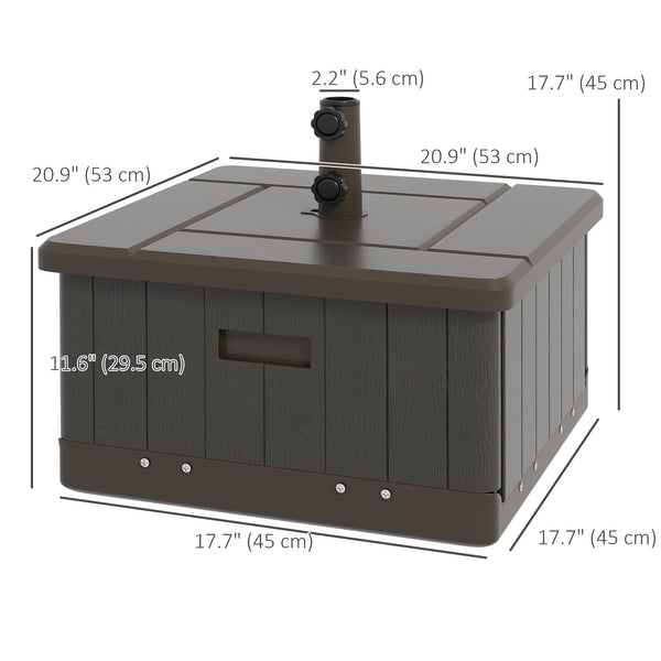 3-in-1 Outdoor Umbrella Base, Coffee End Table, Flower Box Planter with Drain Hole, Fillable Patio Umbrella Stand Table with Wheels and Handles, Brown