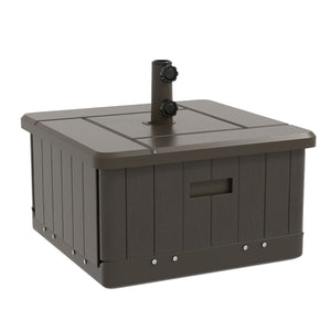 3-in-1 Outdoor Umbrella Base, Coffee End Table, Flower Box Planter with Drain Hole, Fillable Patio Umbrella Stand Table with Wheels and Handles, Brown