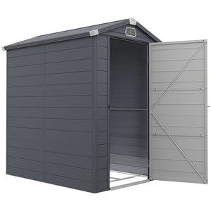 4 x 6ft Plastic Garden Storage Shed with Foundation Kit, Polypropylene Outdoor Storage Tool House with Ventilation Slots and Lockable Door, Grey