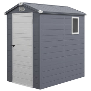 4 x 6ft Plastic Garden Storage Shed with Foundation Kit, Polypropylene Outdoor Storage Tool House with Ventilation Slots and Lockable Door, Grey