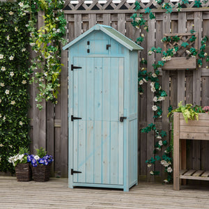 Garden Shed Vertical Utility 3 Shelves Shed Wood Outdoor Garden Tool Storage Unit Storage Cabinet, 77 x 54.2 x 179cm - Blue