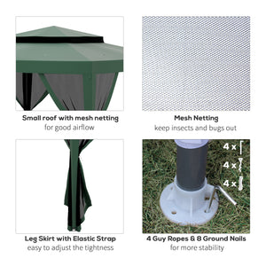 10' x 10' Canopy Tent, Party Tent with Mesh Netting and Double Tier Roof for Backyard, Garden, Patio, Outdoor, Green