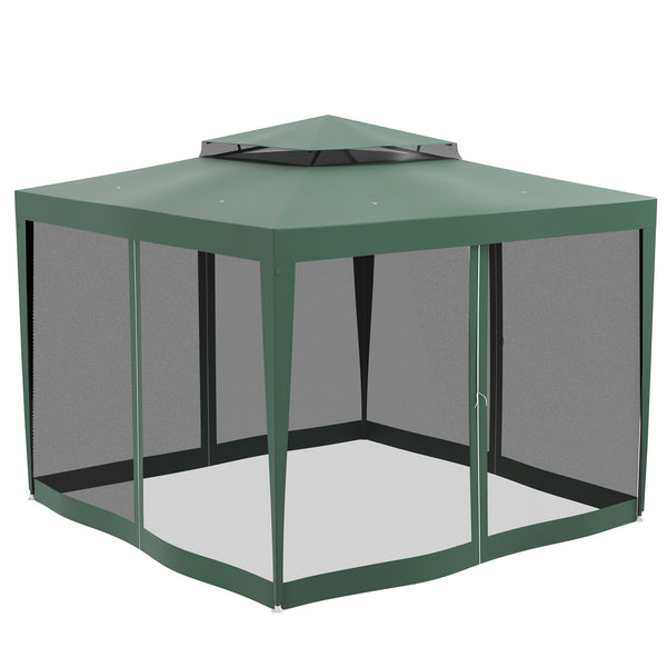 10' x 10' Canopy Tent, Party Tent with Mesh Netting and Double Tier Roof for Backyard, Garden, Patio, Outdoor, Green