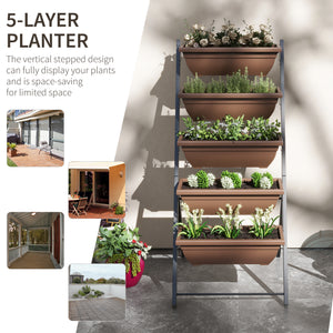 5-Tier Raised Garden Bed with 5 Planter Boxes, Outdoor Plant Stand Grow Containers with Leaking Holes for Balcony Patio Outdoor, Brown
