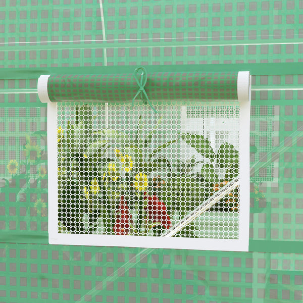 6.6' x 11' x 7' Walk-in Greenhouse Outdoor Plant Tunnel Warm Hot House w/ Roll Up Door and 6 Mesh Windows, Steel Frame, Green
