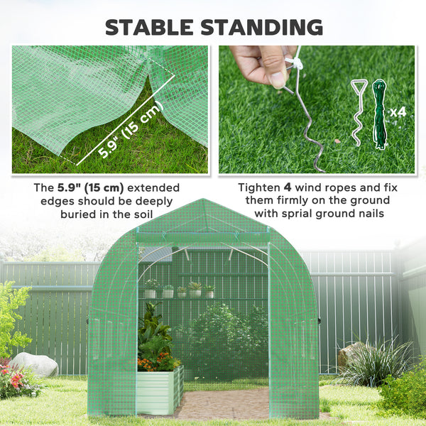 6.6' x 11' x 7' Walk-in Greenhouse Outdoor Plant Tunnel Warm Hot House w/ Roll Up Door and 6 Mesh Windows, Steel Frame, Green