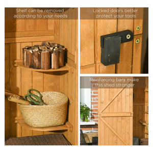 Garden Shed Vertical Utility 3 Shelves Shed Wood Outdoor Garden Tool Storage Unit Storage Cabinet, 77 x 54.2 x 179cm - Brown