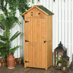 Garden Shed Vertical Utility 3 Shelves Shed Wood Outdoor Garden Tool Storage Unit Storage Cabinet, 77 x 54.2 x 179cm - Brown