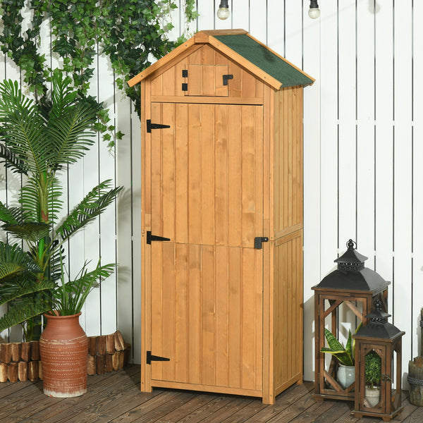Garden Shed Vertical Utility 3 Shelves Shed Wood Outdoor Garden Tool Storage Unit Storage Cabinet, 77 x 54.2 x 179cm - Brown