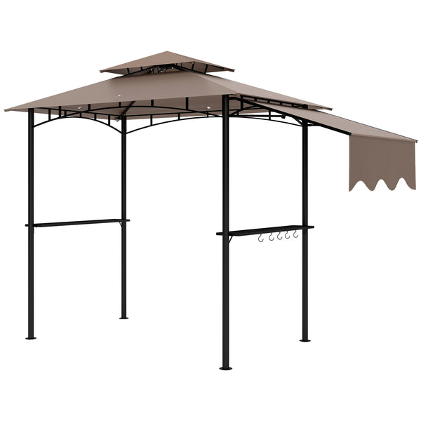 8' x 5' Grill Gazebo, Double Tiered Outdoor BBQ Gazebo with Side Awning, 2 Side Shelves and 6 Hooks, Barbecue Grill Gazebo Shelter for Patio, Garden, Backyard, Khaki
