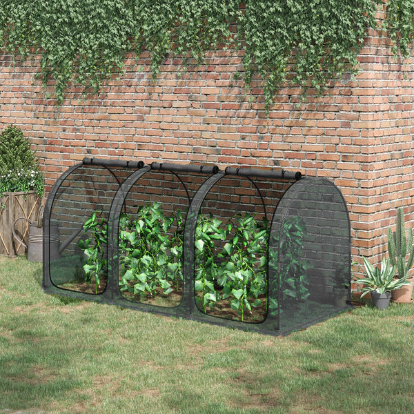 9' x 4' Crop Cage, Plant Protection Tent, with Three Zippered Doors and 4 Ground Stakes, for Garden, Yard, Lawn, Black
