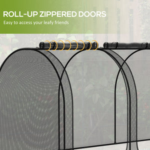 9' x 4' Crop Cage, Plant Protection Tent, with Three Zippered Doors and 4 Ground Stakes, for Garden, Yard, Lawn, Black