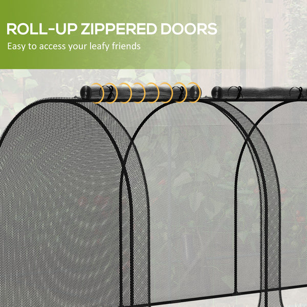 9' x 4' Crop Cage, Plant Protection Tent, with Three Zippered Doors and 4 Ground Stakes, for Garden, Yard, Lawn, Black