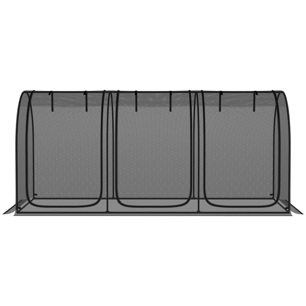 9' x 4' Crop Cage, Plant Protection Tent, with Three Zippered Doors and 4 Ground Stakes, for Garden, Yard, Lawn, Black