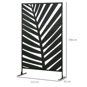 Decorative Privacy Screen with Stand, 6.5FT Freestanding Metal Outdoor Divider, Decorative Privacy Panel with Expansion Screws for Garden Patio Pool Hot Tub, Banana Leaf Style, Black