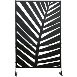 Decorative Privacy Screen with Stand, 6.5FT Freestanding Metal Outdoor Divider, Decorative Privacy Panel with Expansion Screws for Garden Patio Pool Hot Tub, Banana Leaf Style, Black