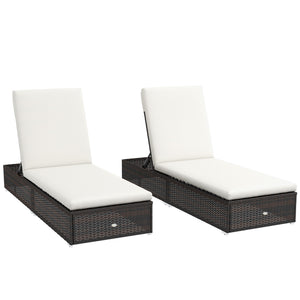 PE Rattan Sun Loungers Set of 2, Five-level Adjustable Recliner Chairs w/ Soft Padded Cushion for Patio, Garden, Mixed Brown
