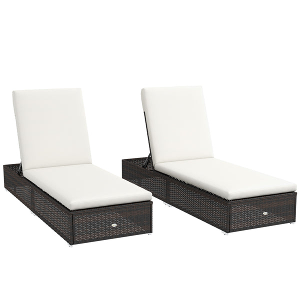 PE Rattan Sun Loungers Set of 2, Five-level Adjustable Recliner Chairs w/ Soft Padded Cushion for Patio, Garden, Mixed Brown