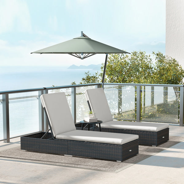 PE Rattan Sun Loungers Set of 2, Five-level Adjustable Recliner Chairs w/ Soft Padded Cushion for Patio, Garden, Mixed Brown