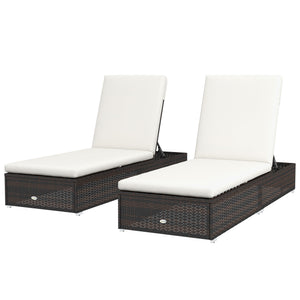 PE Rattan Sun Loungers Set of 2, Five-level Adjustable Recliner Chairs w/ Soft Padded Cushion for Patio, Garden, Mixed Brown