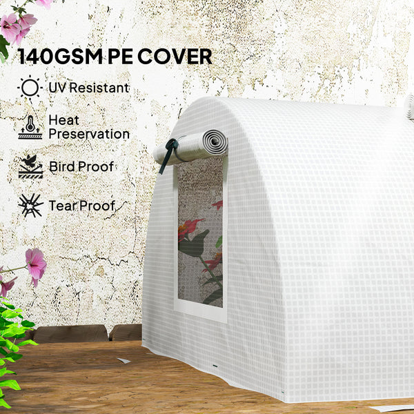 10' x 3' x 2' Portable Mini Greenhouse, Tunnel Growing Tent Plants Flower Warm House with 5 Mesh Windows and Steel Frame, for Garden, Patio, Backyard, White