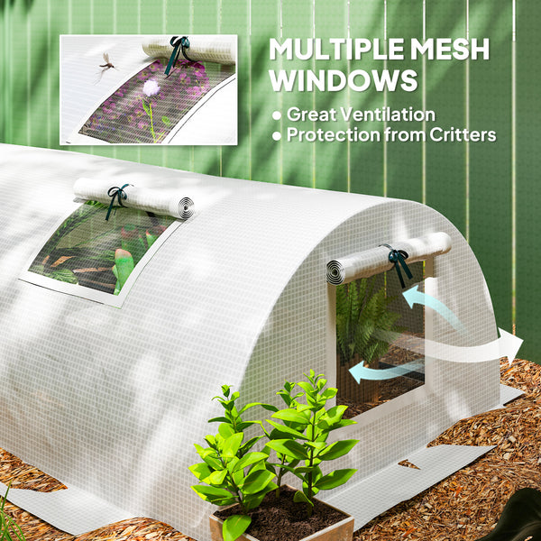 10' x 3' x 2' Portable Mini Greenhouse, Tunnel Growing Tent Plants Flower Warm House with 5 Mesh Windows and Steel Frame, for Garden, Patio, Backyard, White