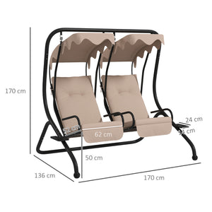 Canopy Swing Chair Modern Garden Swing Seat Outdoor Relax Chairs w/ 2 Separate Chairs, Cushions and Removable Shade Canopy, Beige