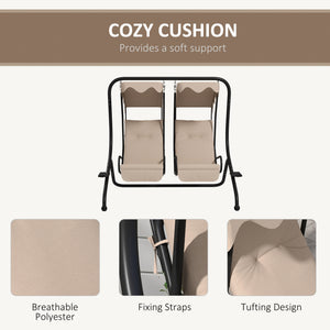 Canopy Swing Chair Modern Garden Swing Seat Outdoor Relax Chairs w/ 2 Separate Chairs, Cushions and Removable Shade Canopy, Beige