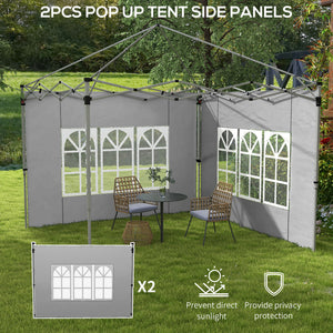 Gazebo Side Panels with Window for 3x3(m) or 3x4m Pop Up Gazebo, 2 Pack Sides Replacement, Grey