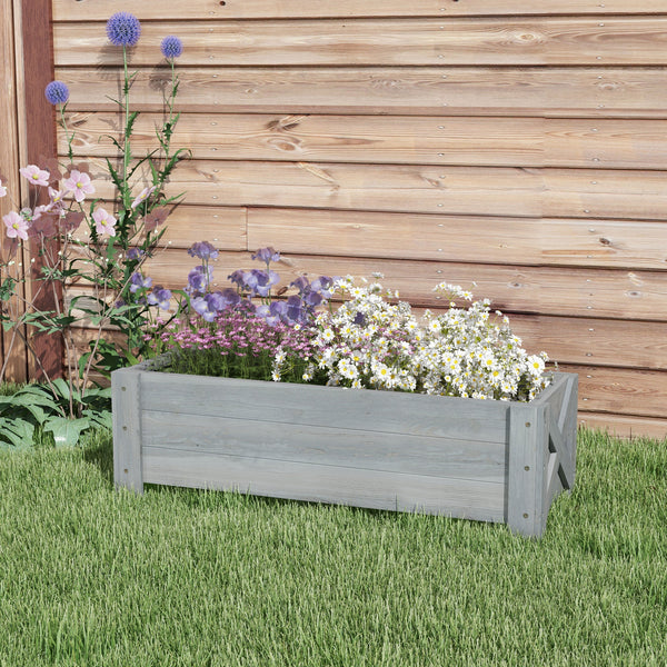 58L Garden Raised Bed Planter Grow Containers for Outdoor Patio Plant Flower Vegetable Pot Fir Wood, 100 x 36.5 x 36 cm, Grey