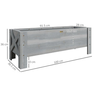 58L Garden Raised Bed Planter Grow Containers for Outdoor Patio Plant Flower Vegetable Pot Fir Wood, 100 x 36.5 x 36 cm, Grey