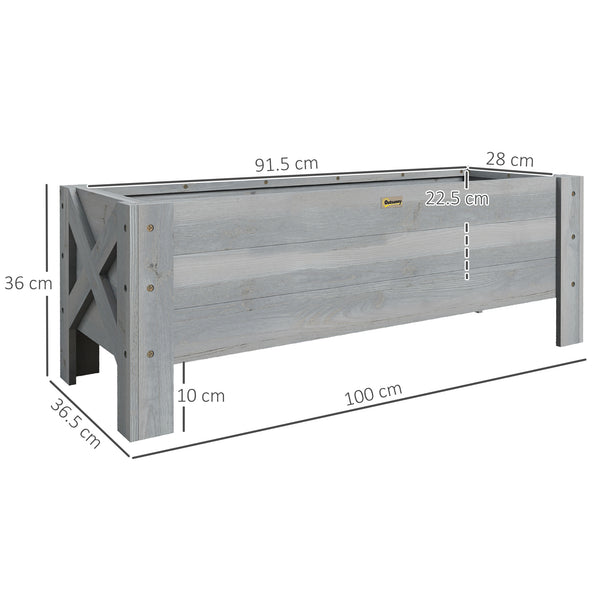 58L Garden Raised Bed Planter Grow Containers for Outdoor Patio Plant Flower Vegetable Pot Fir Wood, 100 x 36.5 x 36 cm, Grey