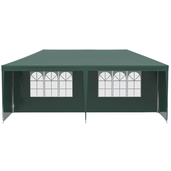 6 x 3 m Party Tent Gazebo Marquee Outdoor Patio Canopy Shelter with Windows and Side Panels Green