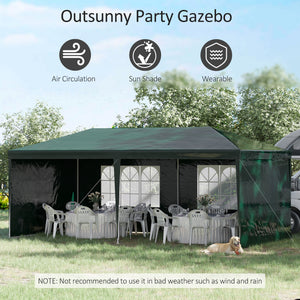 6 x 3 m Party Tent Gazebo Marquee Outdoor Patio Canopy Shelter with Windows and Side Panels Green