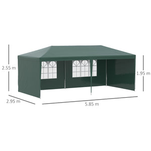 6 x 3 m Party Tent Gazebo Marquee Outdoor Patio Canopy Shelter with Windows and Side Panels Green