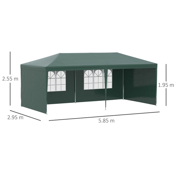 6 x 3 m Party Tent Gazebo Marquee Outdoor Patio Canopy Shelter with Windows and Side Panels Green