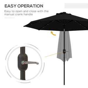 9ft Solar Patio Umbrella Outdoor Sunshade 24 LED Lights Tilt Canopy, Black