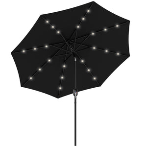 9ft Solar Patio Umbrella Outdoor Sunshade 24 LED Lights Tilt Canopy, Black
