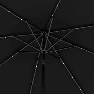 9ft Solar Patio Umbrella Outdoor Sunshade 24 LED Lights Tilt Canopy, Black