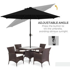 2.7m Patio Garden Umbrella Outdoor Parasol with Tilt Crank and 24 LEDs Lights (Black)